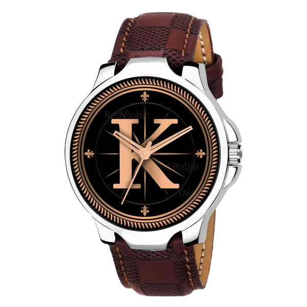 Sky_Mart_Analog_Round_Black_Dialbet_K_Design_Stylish_Brown_Leather_Strap_Classic_Design_Fancy_Wrist_Watch_For_Men_And_Boys