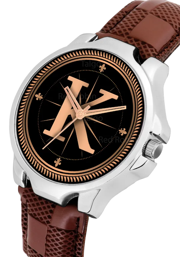 Sky_Mart_Analog_Round_Black_Dialbet_K_Design_Stylish_Brown_Leather_Strap_Classic_Design_Fancy_Wrist_Watch_For_Men_And_Boys