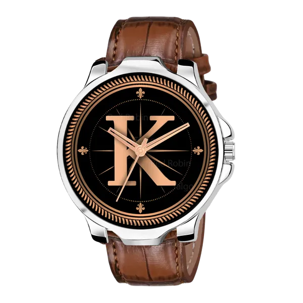 Sky_Mart_Analog_Round_Black_Dialbet_K_Design_Stylish_Brown_Leather_Strap_Classic_Design_Fancy_Wrist_Watch_For_Men_And_Boys