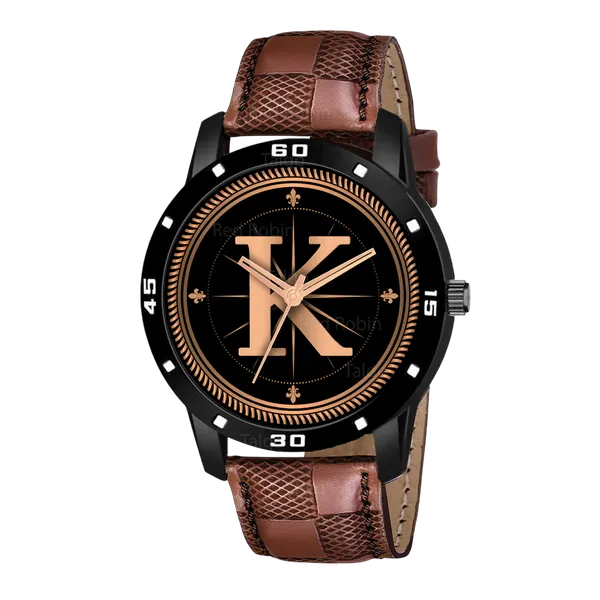 Sky_Mart_Analog_Round_Black_Dialbet_K_Design_Stylish_Brown_Leather_Strap_Classic_Design_Fancy_Wrist_Watch_For_Men_And_Boys