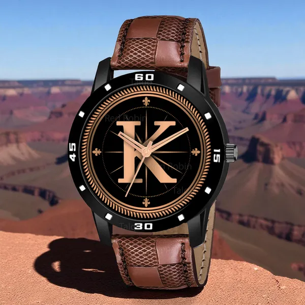 Sky_Mart_Analog_Round_Black_Dialbet_K_Design_Stylish_Brown_Leather_Strap_Classic_Design_Fancy_Wrist_Watch_For_Men_And_Boys