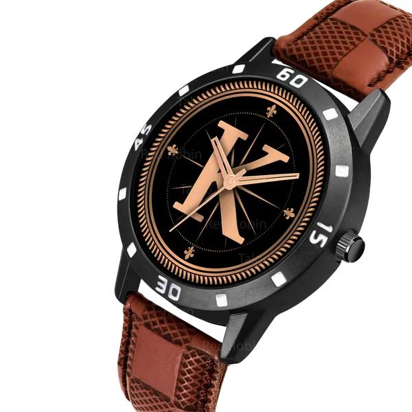 Sky_Mart_Analog_Round_Black_Dialbet_K_Design_Stylish_Brown_Leather_Strap_Classic_Design_Fancy_Wrist_Watch_For_Men_And_Boys
