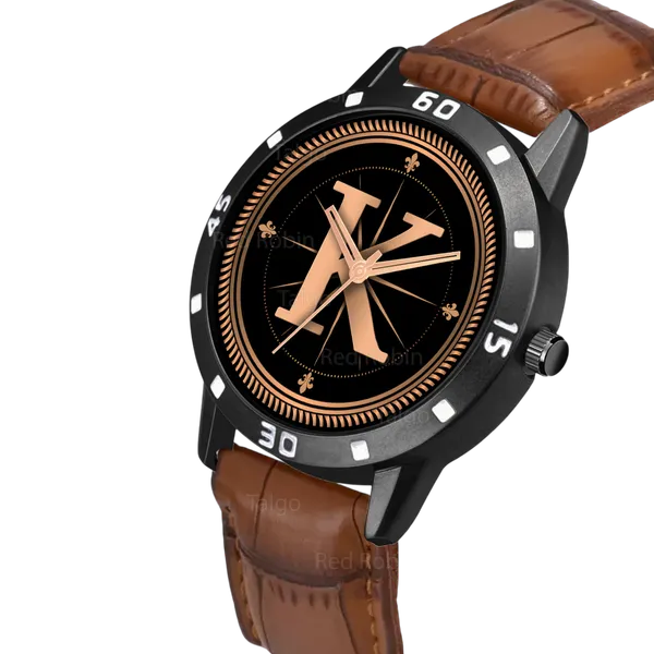 Sky_Mart_Analog_Round_Black_Dialbet_K_Design_Stylish_Brown_Leather_Strap_Classic_Design_Fancy_Wrist_Watch_For_Men_And_Boys