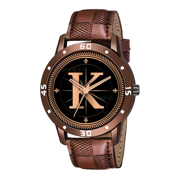 Sky_Mart_Analog_Round_Black_Dialbet_K_Design_Stylish_Brown_Leather_Strap_Classic_Design_Fancy_Wrist_Watch_For_Men_And_Boys
