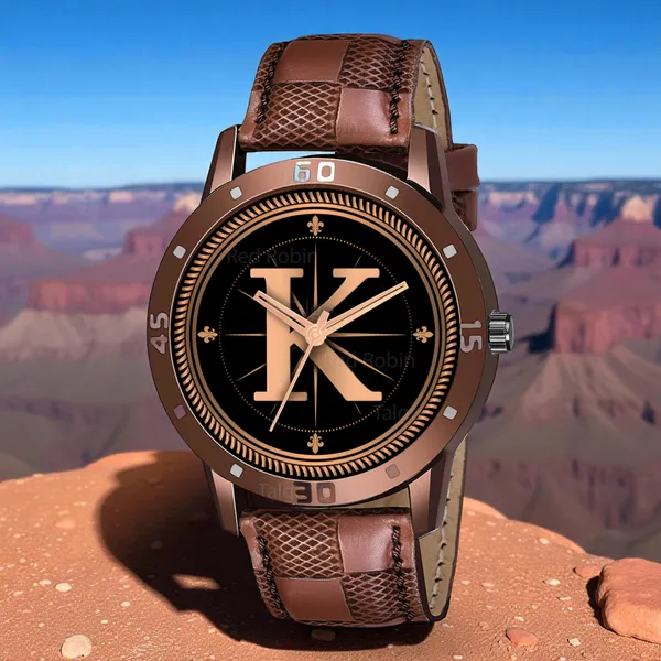 Sky_Mart_Analog_Round_Black_Dialbet_K_Design_Stylish_Brown_Leather_Strap_Classic_Design_Fancy_Wrist_Watch_For_Men_And_Boys