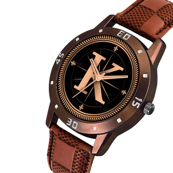 Sky_Mart_Analog_Round_Black_Dialbet_K_Design_Stylish_Brown_Leather_Strap_Classic_Design_Fancy_Wrist_Watch_For_Men_And_Boys