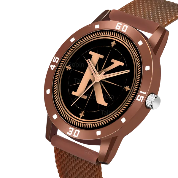 Sky_Mart_Analog_Round_Black_Dialbet_K_Design_Stylish_Brown_Silicone_Strap_Classic_Design_Fancy_Wrist_Watch_For_Men_And_Boys