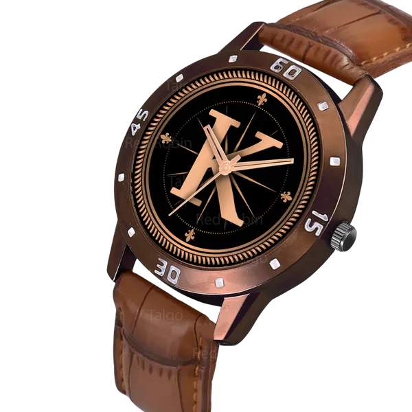 Sky_Mart_Analog_Round_Black_Dialbet_K_Design_Stylish_Brown_Leather_Strap_Classic_Design_Fancy_Wrist_Watch_For_Men_And_Boys