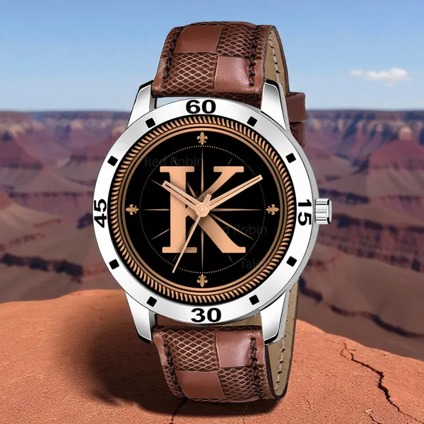 Sky_Mart_Analog_Round_Black_Dialbet_K_Design_Stylish_Brown_Leather_Strap_Classic_Design_Fancy_Wrist_Watch_For_Men_And_Boys