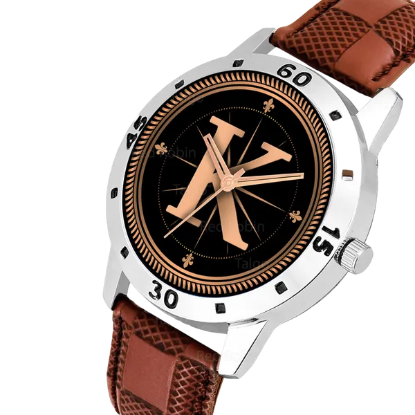 Sky_Mart_Analog_Round_Black_Dialbet_K_Design_Stylish_Brown_Leather_Strap_Classic_Design_Fancy_Wrist_Watch_For_Men_And_Boys