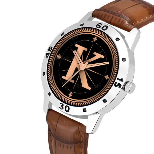 Sky_Mart_Analog_Round_Black_Dialbet_K_Design_Stylish_Brown_Leather_Strap_Classic_Design_Fancy_Wrist_Watch_For_Men_And_Boys