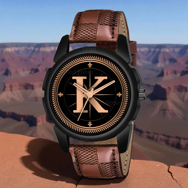 Sky_Mart_Analog_Round_Black_Dialbet_K_Design_Stylish_Brown_Leather_Strap_Classic_Design_Fancy_Wrist_Watch_For_Men_And_Boys
