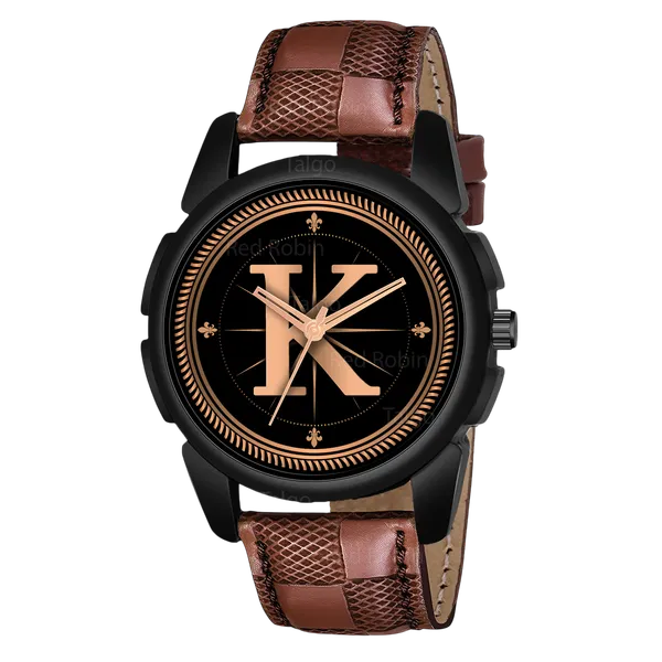 Sky_Mart_Analog_Round_Black_Dialbet_K_Design_Stylish_Brown_Leather_Strap_Classic_Design_Fancy_Wrist_Watch_For_Men_And_Boys