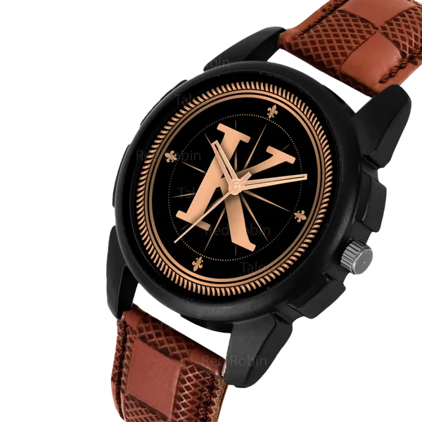 Sky_Mart_Analog_Round_Black_Dialbet_K_Design_Stylish_Brown_Leather_Strap_Classic_Design_Fancy_Wrist_Watch_For_Men_And_Boys