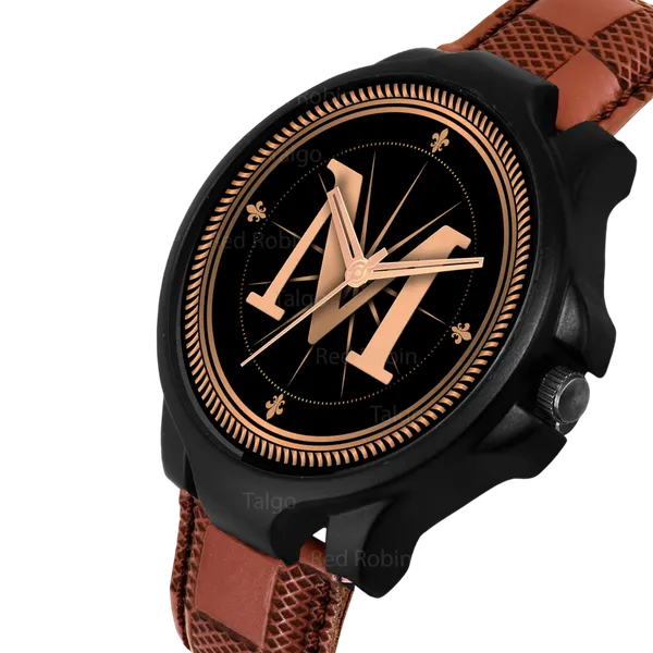 Sky_Mart_Analog_Round_Black_Dialbet_M_Design_Stylish_Brown_Leather_Strap_Classic_Design_Fancy_Wrist_Watch_For_Men_And_Boys