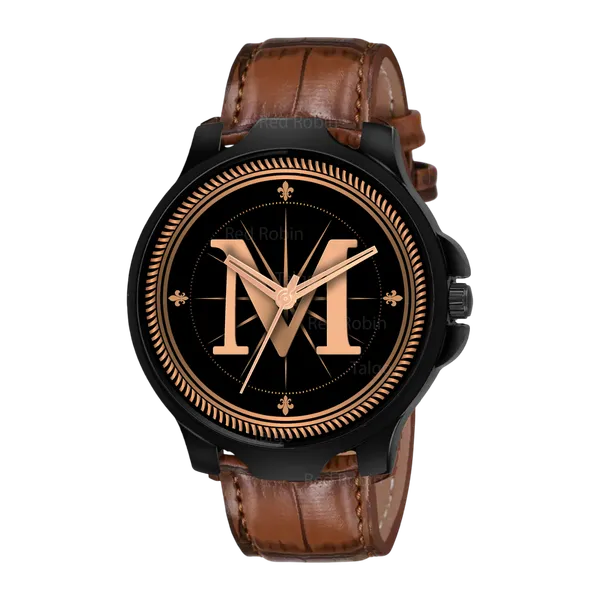 Sky_Mart_Analog_Round_Black_Dialbet_M_Design_Stylish_Brown_Leather_Strap_Classic_Design_Fancy_Wrist_Watch_For_Men_And_Boys