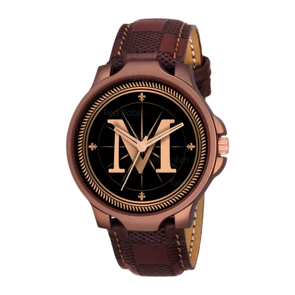 Sky_Mart_Analog_Round_Black_Dialbet_M_Design_Stylish_Brown_Leather_Strap_Classic_Design_Fancy_Wrist_Watch_For_Men_And_Boys