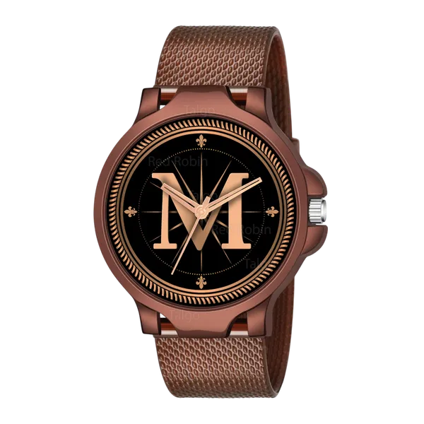 Sky_Mart_Analog_Round_Black_Dialbet_M_Design_Stylish_Brown_Silicone_Strap_Classic_Design_Fancy_Wrist_Watch_For_Men_And_Boys