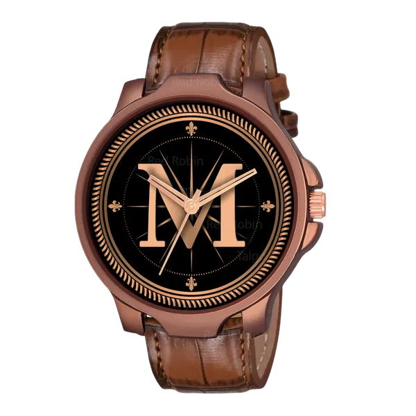 Sky_Mart_Analog_Round_Black_Dialbet_M_Design_Stylish_Brown_Leather_Strap_Classic_Design_Fancy_Wrist_Watch_For_Men_And_Boys