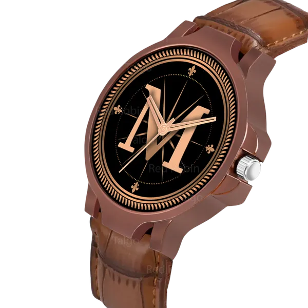 Sky_Mart_Analog_Round_Black_Dialbet_M_Design_Stylish_Brown_Leather_Strap_Classic_Design_Fancy_Wrist_Watch_For_Men_And_Boys
