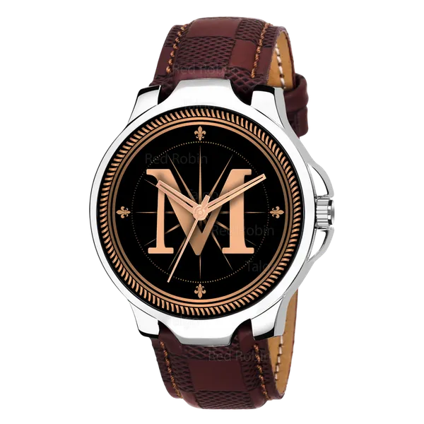 Sky_Mart_Analog_Round_Black_Dialbet_M_Design_Stylish_Brown_Leather_Strap_Classic_Design_Fancy_Wrist_Watch_For_Men_And_Boys