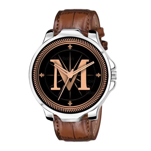 Sky_Mart_Analog_Round_Black_Dialbet_M_Design_Stylish_Brown_Leather_Strap_Classic_Design_Fancy_Wrist_Watch_For_Men_And_Boys