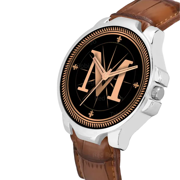 Sky_Mart_Analog_Round_Black_Dialbet_M_Design_Stylish_Brown_Leather_Strap_Classic_Design_Fancy_Wrist_Watch_For_Men_And_Boys