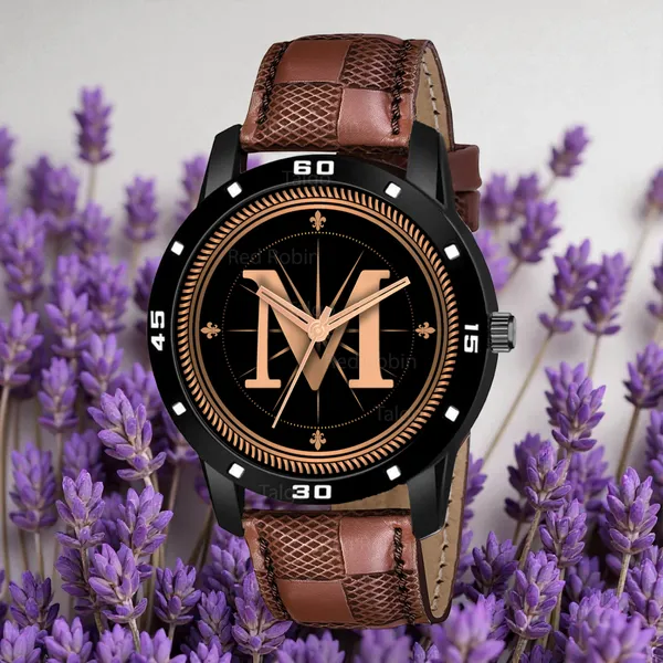 Sky_Mart_Analog_Round_Black_Dialbet_M_Design_Stylish_Brown_Leather_Strap_Classic_Design_Fancy_Wrist_Watch_For_Men_And_Boys