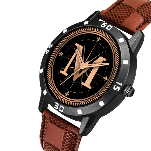 Sky_Mart_Analog_Round_Black_Dialbet_M_Design_Stylish_Brown_Leather_Strap_Classic_Design_Fancy_Wrist_Watch_For_Men_And_Boys