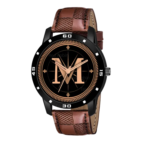 Sky_Mart_Analog_Round_Black_Dialbet_M_Design_Stylish_Brown_Leather_Strap_Classic_Design_Fancy_Wrist_Watch_For_Men_And_Boys