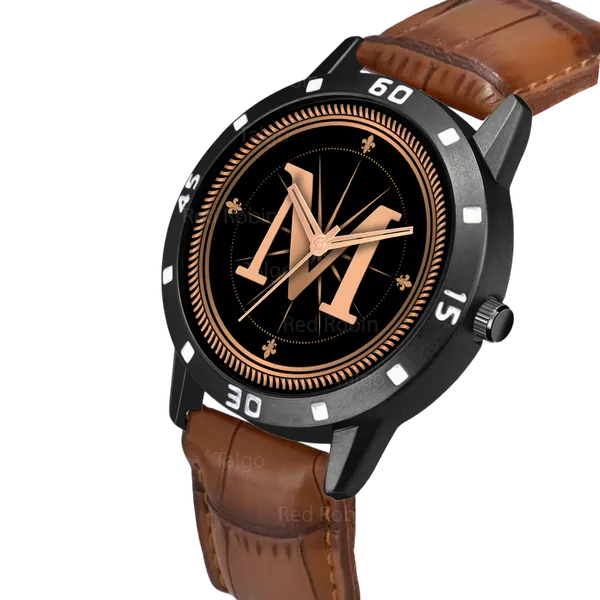 Sky_Mart_Analog_Round_Black_Dialbet_M_Design_Stylish_Brown_Leather_Strap_Classic_Design_Fancy_Wrist_Watch_For_Men_And_Boys