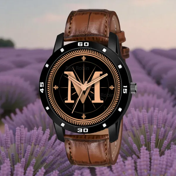 Sky_Mart_Analog_Round_Black_Dialbet_M_Design_Stylish_Brown_Leather_Strap_Classic_Design_Fancy_Wrist_Watch_For_Men_And_Boys
