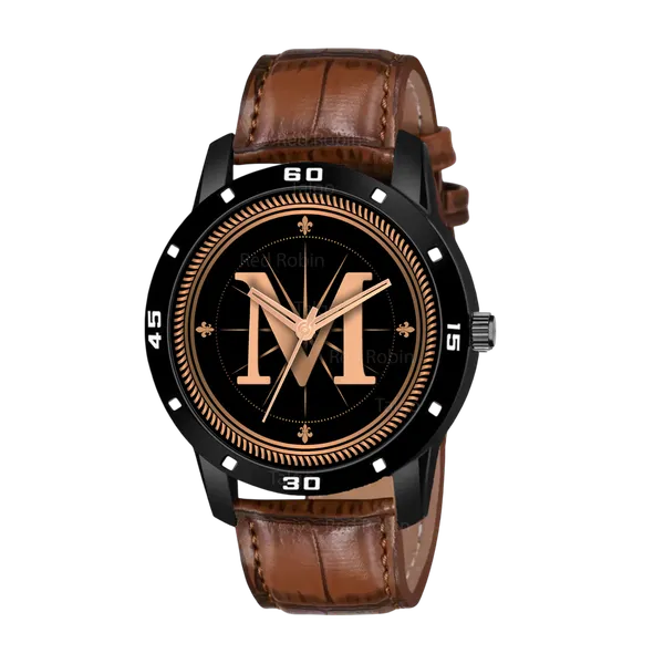 Sky_Mart_Analog_Round_Black_Dialbet_M_Design_Stylish_Brown_Leather_Strap_Classic_Design_Fancy_Wrist_Watch_For_Men_And_Boys