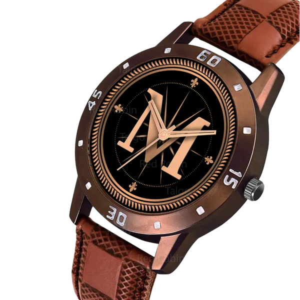Sky_Mart_Analog_Round_Black_Dialbet_M_Design_Stylish_Brown_Leather_Strap_Classic_Design_Fancy_Wrist_Watch_For_Men_And_Boys