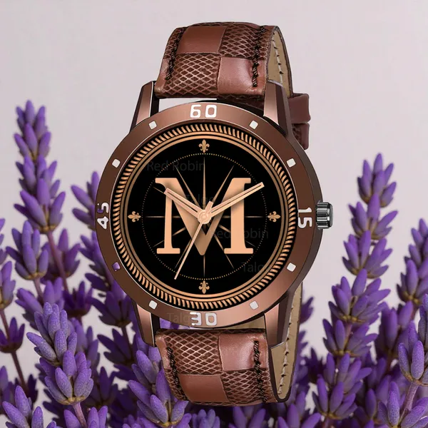Sky_Mart_Analog_Round_Black_Dialbet_M_Design_Stylish_Brown_Leather_Strap_Classic_Design_Fancy_Wrist_Watch_For_Men_And_Boys