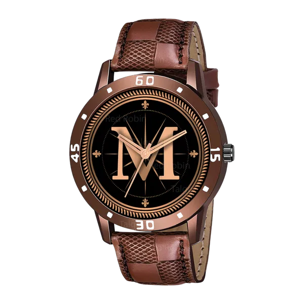Sky_Mart_Analog_Round_Black_Dialbet_M_Design_Stylish_Brown_Leather_Strap_Classic_Design_Fancy_Wrist_Watch_For_Men_And_Boys