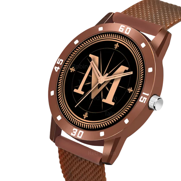 Sky_Mart_Analog_Round_Black_Dialbet_M_Design_Stylish_Brown_Silicone_Strap_Classic_Design_Fancy_Wrist_Watch_For_Men_And_Boys