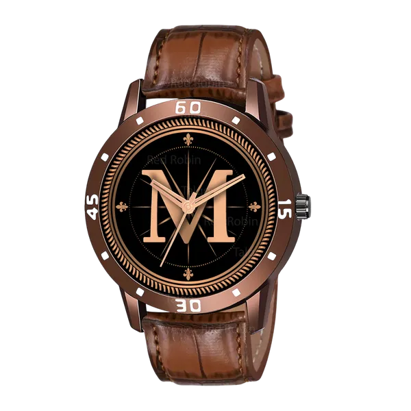 Sky_Mart_Analog_Round_Black_Dialbet_M_Design_Stylish_Brown_Leather_Strap_Classic_Design_Fancy_Wrist_Watch_For_Men_And_Boys