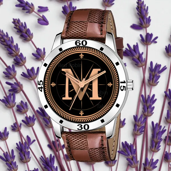 Sky_Mart_Analog_Round_Black_Dialbet_M_Design_Stylish_Brown_Leather_Strap_Classic_Design_Fancy_Wrist_Watch_For_Men_And_Boys
