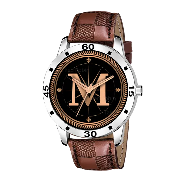 Sky_Mart_Analog_Round_Black_Dialbet_M_Design_Stylish_Brown_Leather_Strap_Classic_Design_Fancy_Wrist_Watch_For_Men_And_Boys