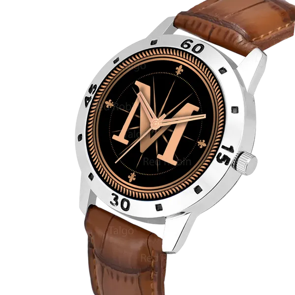 Sky_Mart_Analog_Round_Black_Dialbet_M_Design_Stylish_Brown_Leather_Strap_Classic_Design_Fancy_Wrist_Watch_For_Men_And_Boys