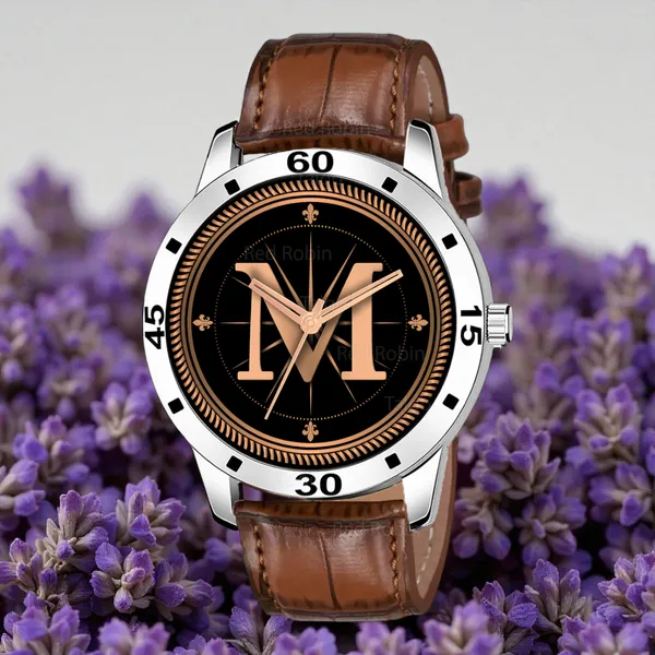 Sky_Mart_Analog_Round_Black_Dialbet_M_Design_Stylish_Brown_Leather_Strap_Classic_Design_Fancy_Wrist_Watch_For_Men_And_Boys