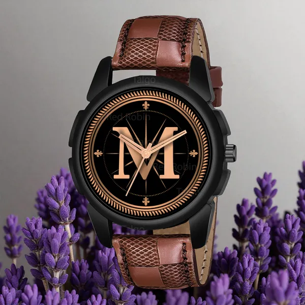 Sky_Mart_Analog_Round_Black_Dialbet_M_Design_Stylish_Brown_Leather_Strap_Classic_Design_Fancy_Wrist_Watch_For_Men_And_Boys