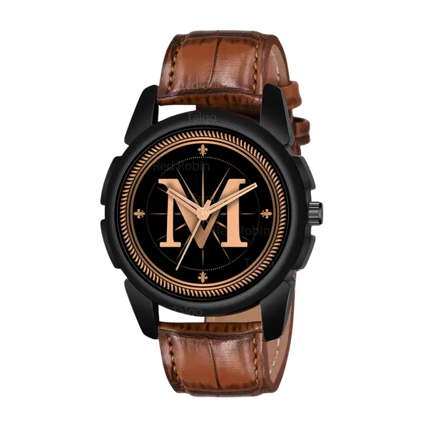 Sky_Mart_Analog_Round_Black_Dialbet_M_Design_Stylish_Brown_Leather_Strap_Classic_Design_Fancy_Wrist_Watch_For_Men_And_Boys