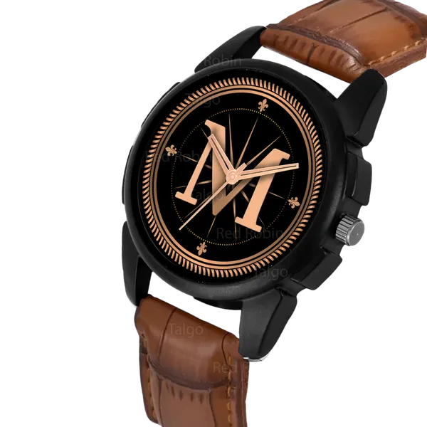 Sky_Mart_Analog_Round_Black_Dialbet_M_Design_Stylish_Brown_Leather_Strap_Classic_Design_Fancy_Wrist_Watch_For_Men_And_Boys