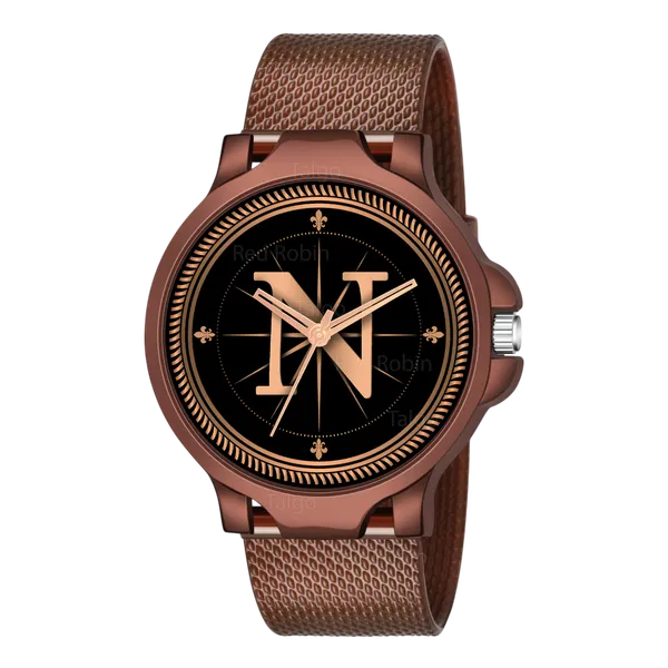 Sky_Mart_Analog_Round_Black_Dialbet_N_Design_Stylish_Brown_Silicone_Strap_Classic_Design_Fancy_Wrist_Watch_For_Men_And_Boys