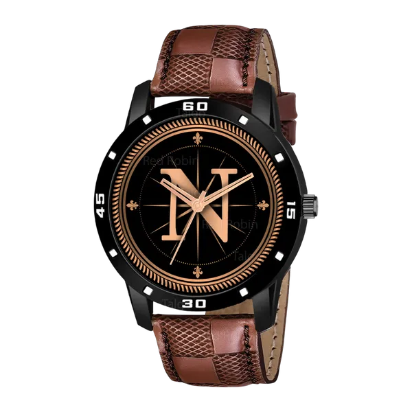 Sky_Mart_Analog_Round_Black_Dialbet_N_Design_Stylish_Brown_Leather_Strap_Classic_Design_Fancy_Wrist_Watch_For_Men_And_Boys