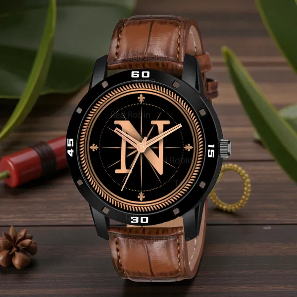 Sky_Mart_Analog_Round_Black_Dialbet_N_Design_Stylish_Brown_Leather_Strap_Classic_Design_Fancy_Wrist_Watch_For_Men_And_Boys