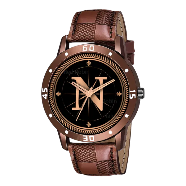 Sky_Mart_Analog_Round_Black_Dialbet_N_Design_Stylish_Brown_Leather_Strap_Classic_Design_Fancy_Wrist_Watch_For_Men_And_Boys