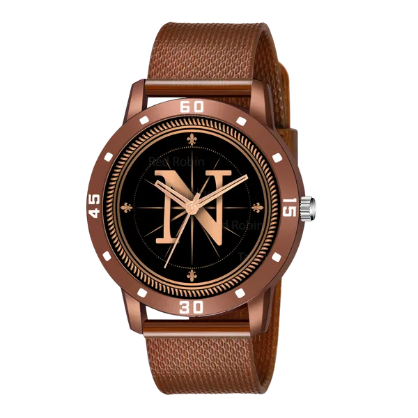 Sky_Mart_Analog_Round_Black_Dialbet_N_Design_Stylish_Brown_Silicone_Strap_Classic_Design_Fancy_Wrist_Watch_For_Men_And_Boys